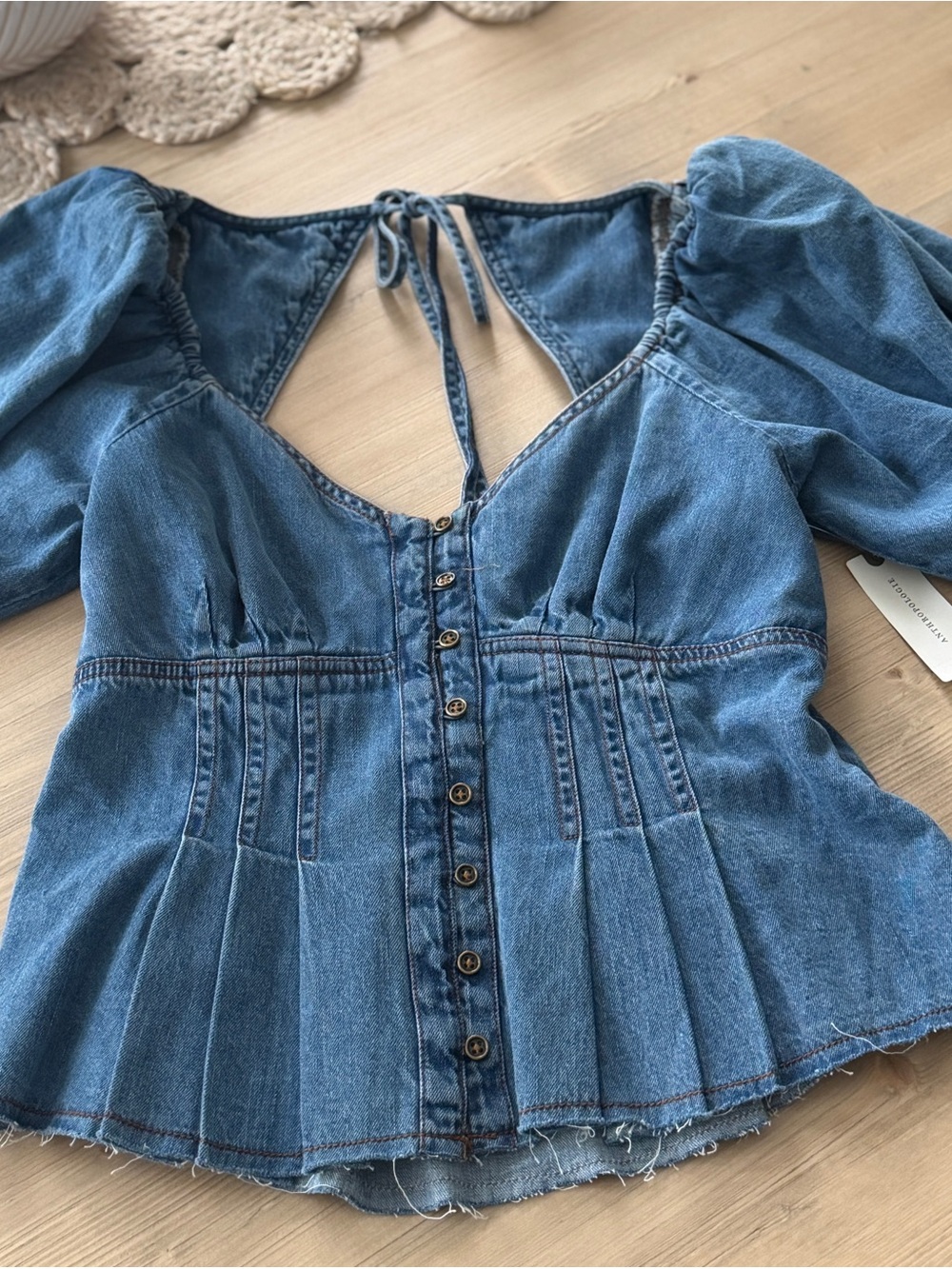 Pilcro Denim Button-Peplum Open Back Top - NEW w/tag